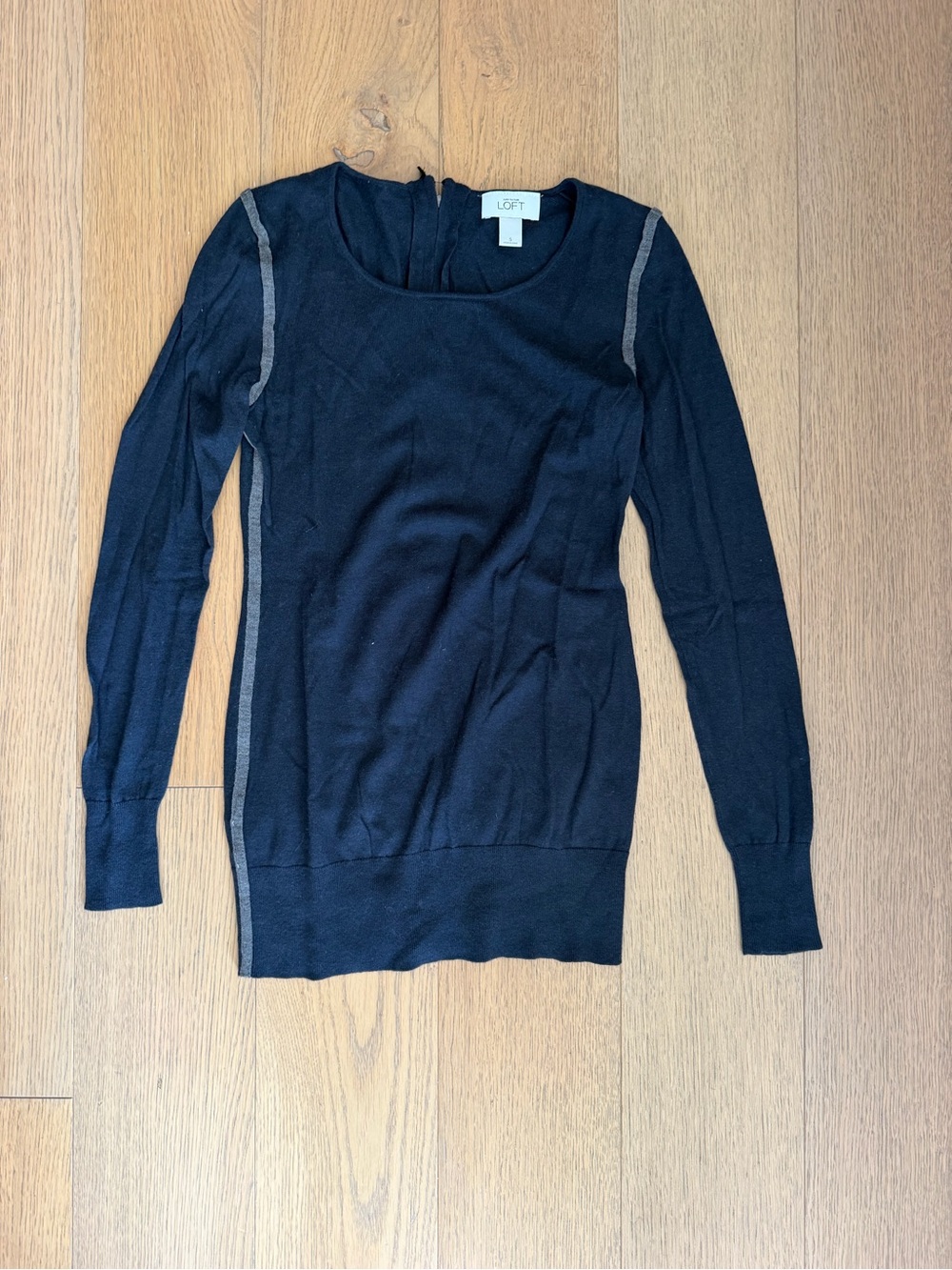 LOFT Black Scoop-Neck Sweater with Gray Contrast Trim